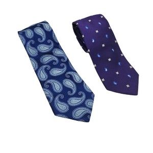 Lot of 2 Men's IKE Behar New York Neckties 100% Silk 1 Blue  & 1 Purple